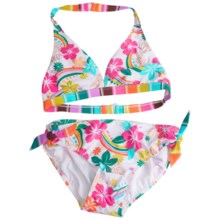 Beach Native Bikini Swimsuit - 2-Piece, Spaghetti Straps (For Girls) in White W/Multi Floral Print - Closeouts