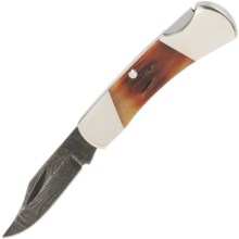 Bear and Son Cutlery Folding Pocket Knife - Red Stag Bone Handle, Damascus Blade, Lockback in See Photo - Closeouts