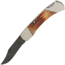 Bear and Son Cutlery Pocket Knife - Lockback, Damascus Blade, Red Stag Bone Handle in See Photo - Closeouts