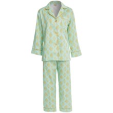 Bedhead Printed Cotton Sateen Pajamas - 300 Thread Count, Long Sleeve (For Women) in Aqua/Gold Fleur De Lis - Closeouts