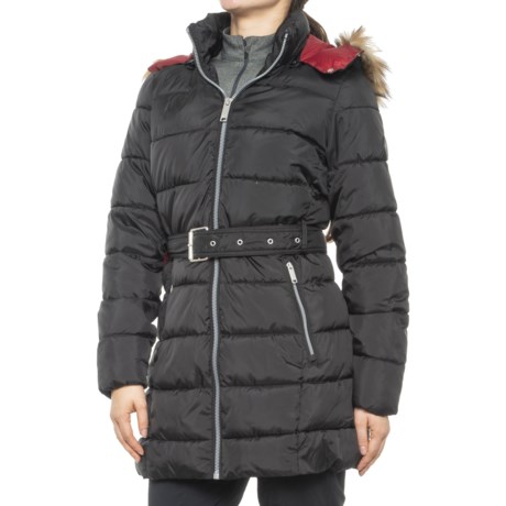 HFX Belted Puffer Jacket - Insulated (For Women) - BLACK/SCARLET (S )
