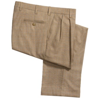 Berry Bricken Silk-Wool-Linen Plaid Pants - Pleats, Cuffs (For Men) in Tan