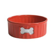 Bia Cordon Bleu Fluted Pet Bowl - Large, Ceramic, Metallic Bone in Red - Closeouts