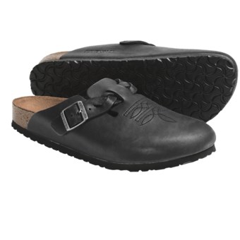 Birkenstock Boston Clogs - Leather, Braided Strap (For Men and Women) in Midnight Nubuck