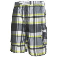 Boardshorts with Built-In Brief - UPF 50+ (For Men) in Black/Grey/Yellow Plaid - 2nds
