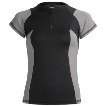 Body Up Ciao Zip Shirt - Short Sleeve (For Women) in Black/Silver