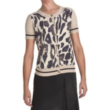Bogner Giana Golf Cardigan Sweater - Short Sleeve (For Women) in Khaki Leopard Print - Closeouts