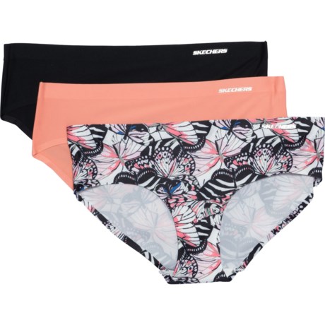 Skechers Bonded Panties - 3-Pack, Hipster (For Women) - BUTTERFLY PRINTBLOOMING DAHLIA/BLACK BEAUTY (XL )