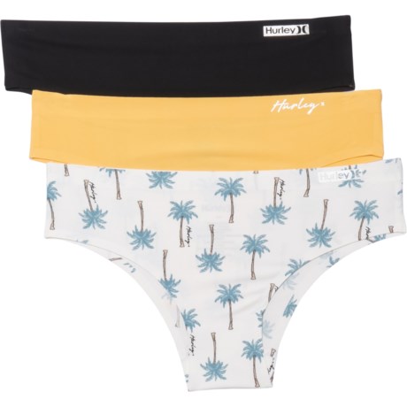 Hurley Bonded Panties - 3-Pack, Tanga (For Women) - COCONUT PALMS / SUNSET GOLD (RIB) / CAVIAR (M )