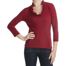 Box Pleat V-Neck Shirt - 3/4 Sleeve (For Plus Size Women) in Red - 2nds