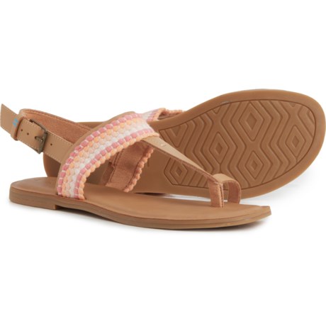 TOMS Bree Flat Sandals - Leather (For Women) - HONEY LEATHER/WOVEN TRIM (7 )