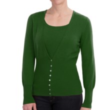 Brodie Deep V-Neck Cashmere Cardigan Sweater - Mother-of-Pearl Buttons (For Women) in Bottle Green - Closeouts