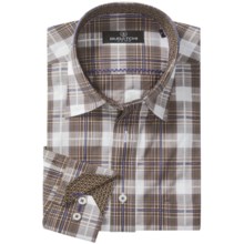 Bugatchi Uomo Cotton Sport Shirt - Long Sleeve (For Men) in Brown/White/Blue Plaid - Closeouts