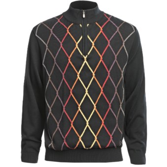 Bullock & Jones Argyle Sweater - Zip Neck, Cotton-Cashmere-Wool (For Men) in Black