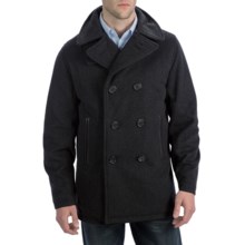 Bullock & Jones Luxe Wool Pea Coat - Leather Trim (For Men) in Black - Closeouts