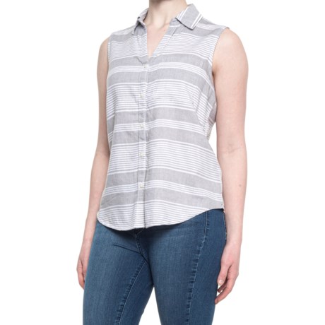Dash Button Front Woven Shirt - Sleeveless (For Women) - TAUPE (XL )
