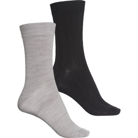 Born Cable-Knit Socks - 2-Pack, Merino Wool, Crew (For Women) - BLACK (M )