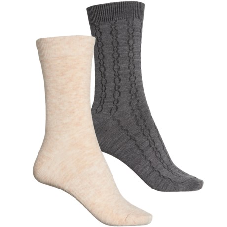 Aspen Cable-Knit Socks - 2-Pack, Merino Wool, Crew (For Women) - GREY (M )