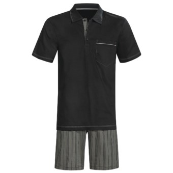 Calida Atlantic Polo Shirt Pajamas - Short Sleeve (For Men) in Black