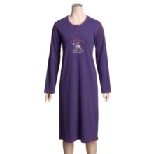 Calida Be My Teddybear Nightshirt - Interlock Cotton, Long Sleeve (For Women) in Dark Lilac - Closeouts