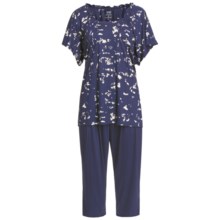 Calida Blue Lagoon Capri Pajamas - Micromodal®, Short Sleeve (For Women) in Astral Blue - Closeouts