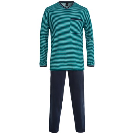 Calida Blueberry Fields Pajamas Lightweight Interlock Cotton V Neck Long Sleeve For Men