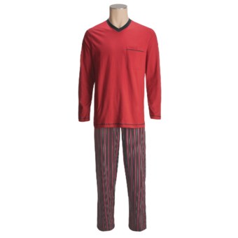 Calida Cotton Knit Pajamas - V-Neck, Long Sleeve (For Men) in Chilli Pepper
