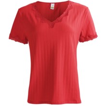 Calida Cotton T-Shirt with Fancy Lace - Short Sleeve (For Women) in Tango - Closeouts