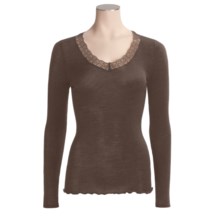 Calida Embrace V-Neck Shirt - Wool-Silk Rib, Long Sleeve (For Women) in Java - Closeouts