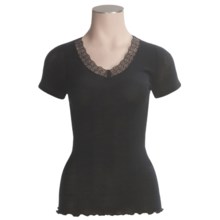 Calida Embrace V-Neck Shirt - Wool-Silk Rib, Short Sleeve (For Women) in Black - Closeouts