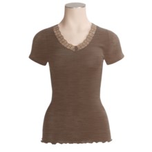 Calida Embrace V-Neck Shirt - Wool-Silk Rib, Short Sleeve (For Women) in Java - Closeouts