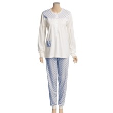 Calida Happy Day Cuffed Pajamas - Swiss Cotton, Long Sleeve (For Women) in Off White - Closeouts