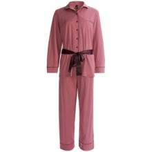 Calida Ingrid Button-Front Pant Pajamas - Interlock Cotton, Long Sleeve (For Women) in Hip Red - Closeouts