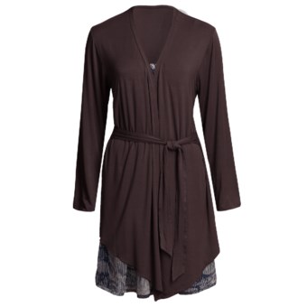 Calida Mix and Match Crossover Shirt with Tie - Stretch Micromodal®, Long Sleeve (For Women) in Choco Brown