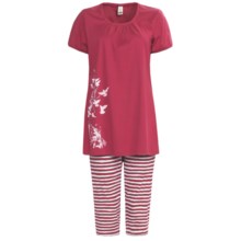 Calida Morning Glow Capri Pajamas - Interlock Cotton, Short Sleeve (For Women) in Hip Red - Closeouts