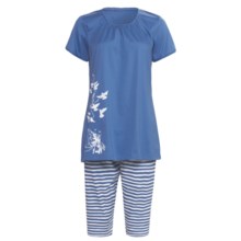 Calida Morning Glow Capri Pajamas - Interlock Cotton, Short Sleeve (For Women) in Riviera - Closeouts