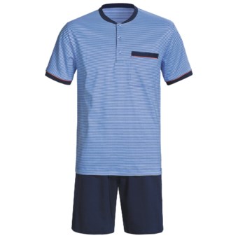 Calida Ocean View Pajamas - 3-Button, Short Sleeve (For Men) in Regetta