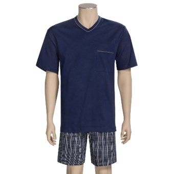 Calida Regatta Pajamas - V-Neck, Short Sleeve (For Men) in Navy