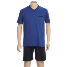 Calida Relax Interlock Cotton Pajamas - Short Sleeve, V-Neck (For Men) in Lazurite - Closeouts