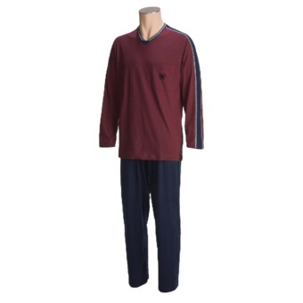 Calida Reset Cotton Knit Pajamas - V-Neck, Long Sleeve (For Men) in Zinfandel