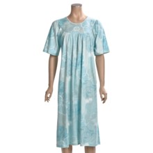 Calida Soft Cotton Nightgown - Interlock Cotton, Satin Trim, Short Sleeve (For Women) in Waterfall - Closeouts