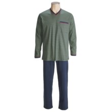 Calida Striped Knit Pajamas - V-Neck, Long Sleeve (For Men) in Night Shadow - Closeouts