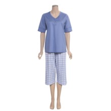 Calida Turtle Bay Capri Pajamas - Interlock Cotton, Short Sleeve (For Women) in Scandinavian - Closeouts