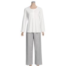 Calida Turtle Bay Cotton Pajamas - Knit Top, Woven Bottoms, Long Sleeve (For Women) in White - Closeouts