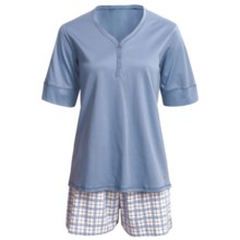 Calida Turtle Bay Short Cotton Pajamas - Elbow Sleeve (For Women) in Scandinavian - Closeouts