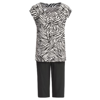 Calida Wave Capri Pajamas - Stretch Micromodal® Jersey, Short Sleeve (For Women) in Black
