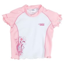Camaro Rash Guard Top - UPF 50+, Short Sleeve (For Toddler Girls) in Pink/White - Closeouts