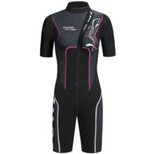 Camaro Shorty Wetsuit - Mono Voltage, 3mm (For Women) in Black/Dark Grey/White W/Fuchsia - Closeouts