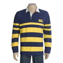 Canterbury of New Zealand Block Stripe Rugby Polo Shirt - Long Sleeve (For Men) in Dark Navy - Closeouts