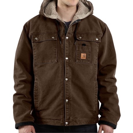 Carhartt Sandstone Hooded Multi Pocket Jacket Sherpa Lined For Big Men